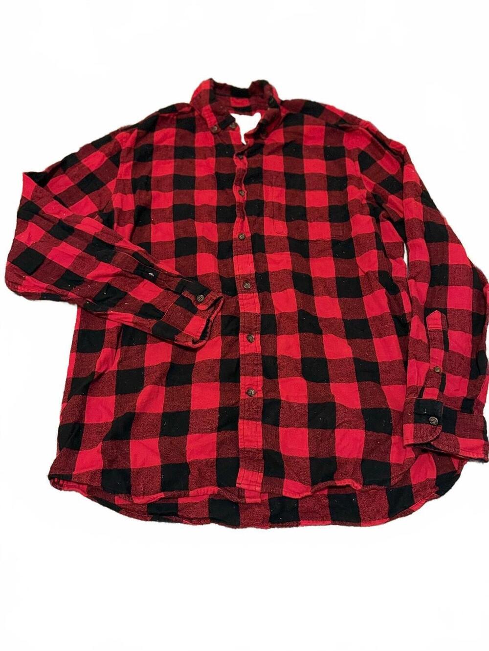 St Johns Bay Large Red Black Buffalo Plaid Flannel Button Up Shirt Lumberjack